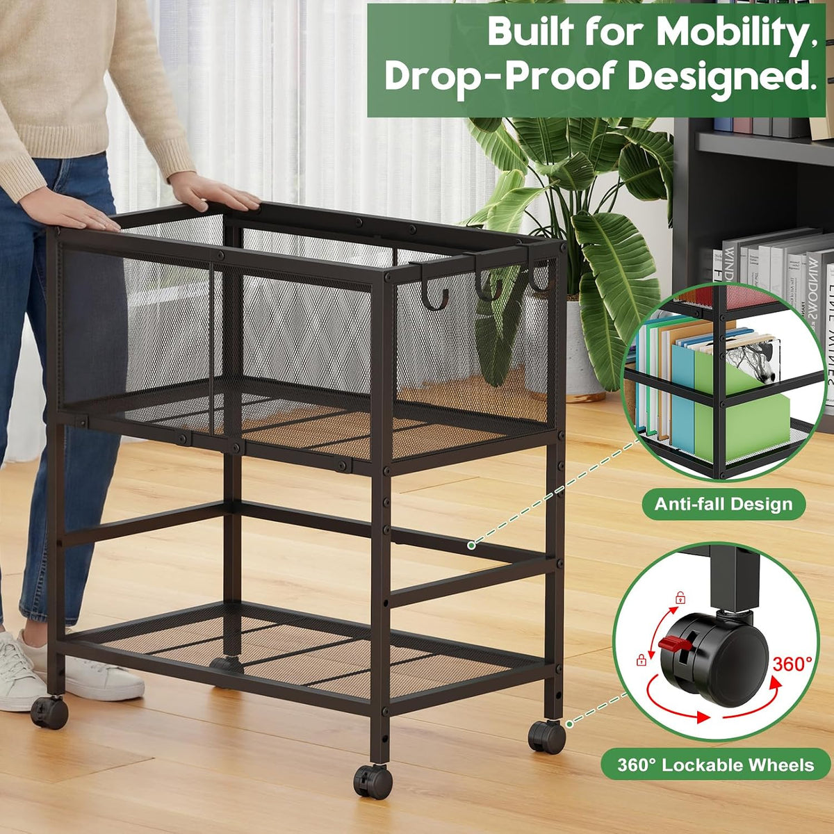 Rolling File Cart for Letter Size, Metal Hanging File Organizer with Storage ...