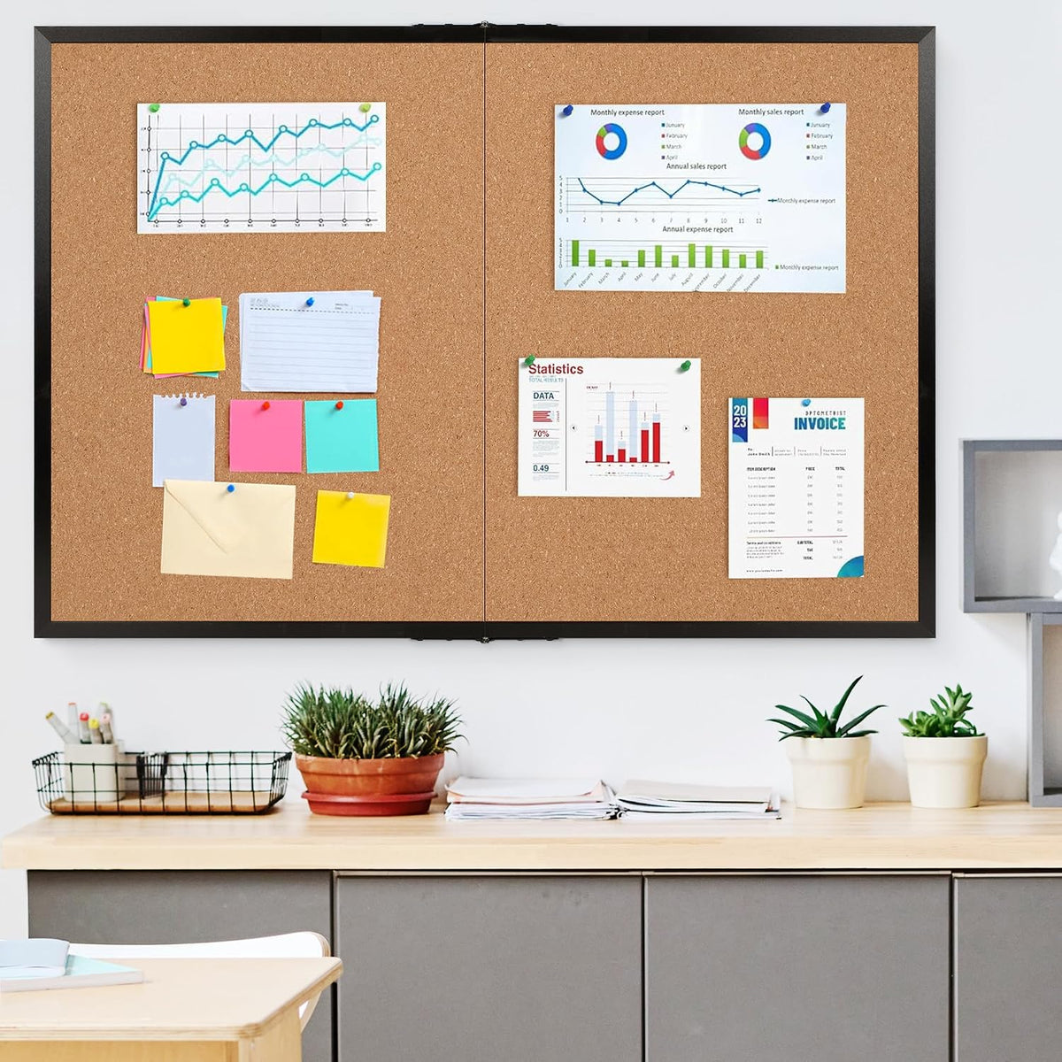 Cork Board Bulletin Board 36 x 48, Black Wood Framed 4x3 Corkboard, Foldable ...