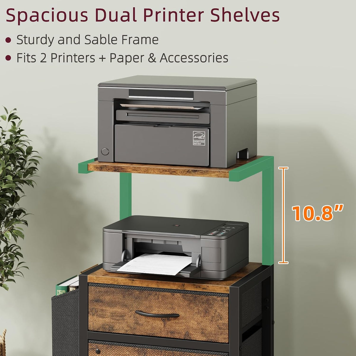 HIGDBFE File Cabinet with 2 Fabric Drawers and Printer Stand, Rustic Brown