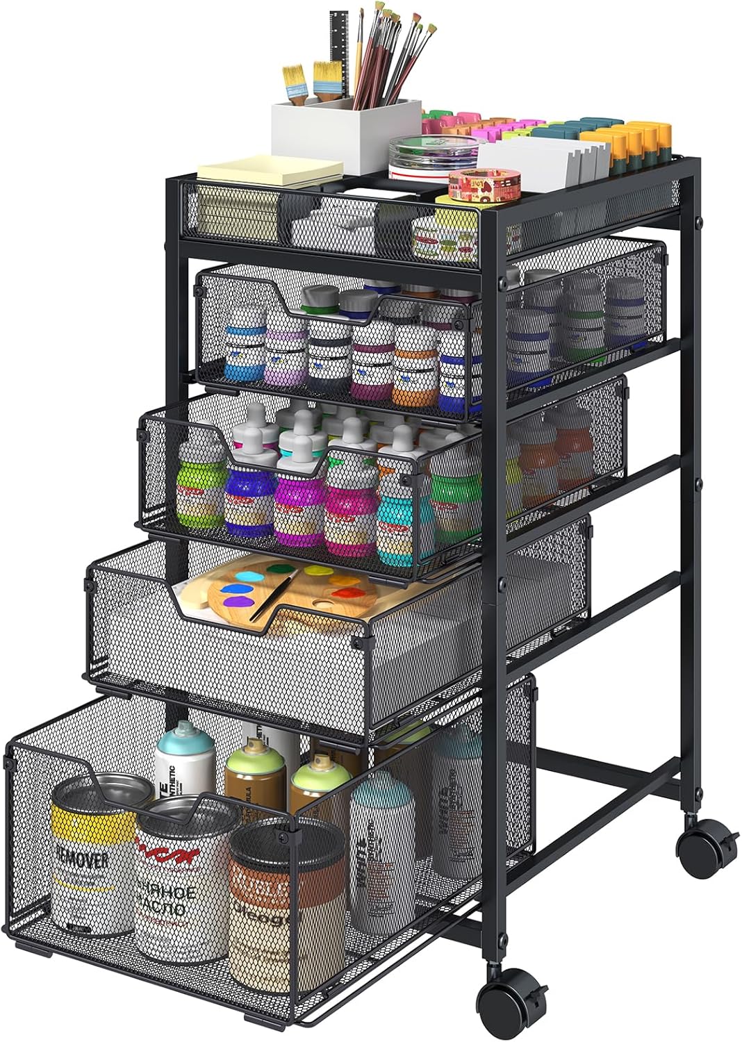 Rolling Utility Cart with 4 Drawers, Craft Organizer and Storage Carts with D...