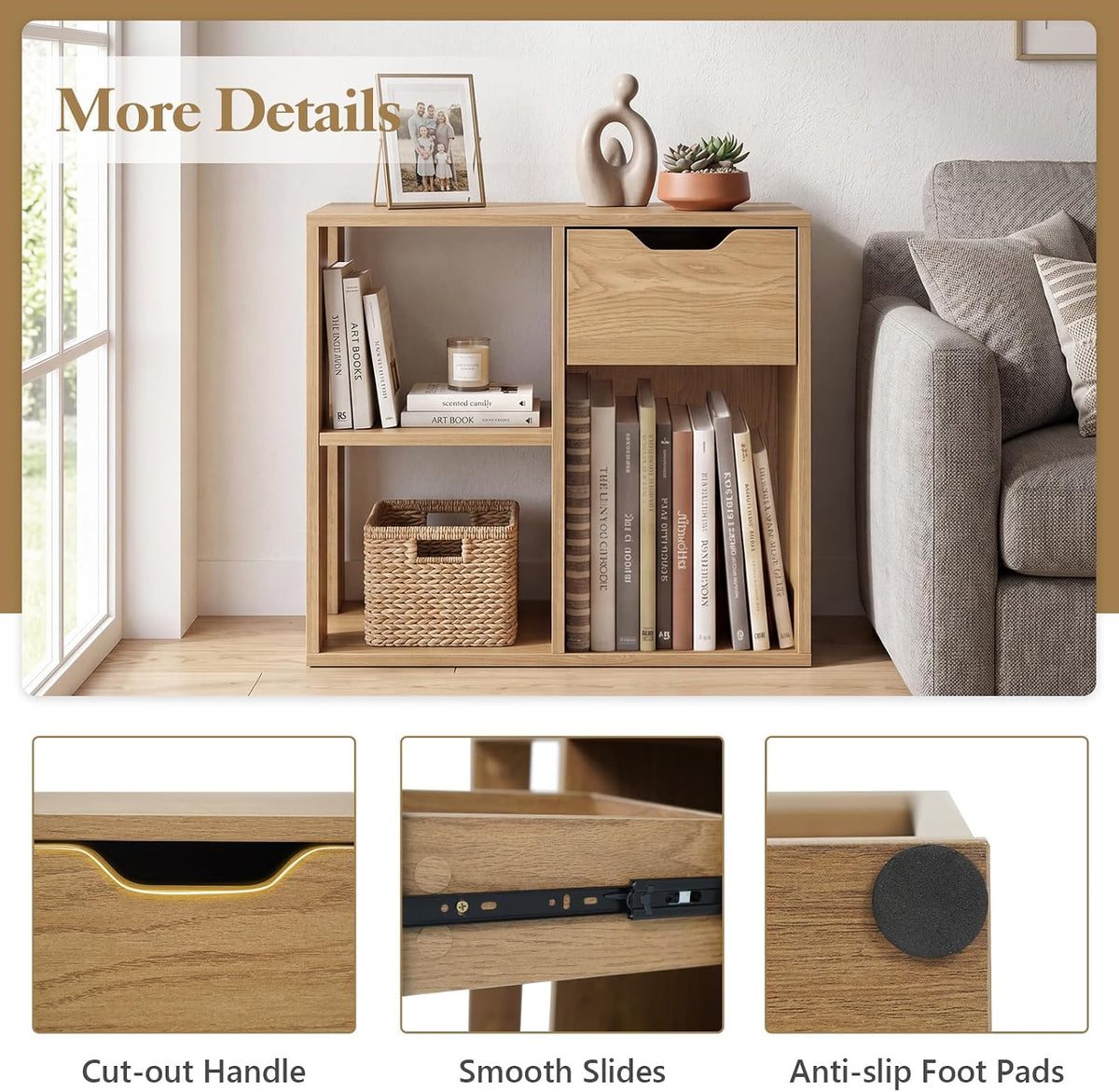 GIANTEX 3 Cube Bookcase with Drawer, 2 Tier Bookshelf for Small Space, Modern...