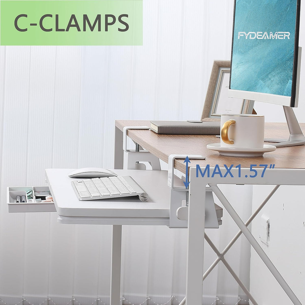 ETHU Under Desk Keyboard Tray with C-Clamp, 26.77x11.81", White
