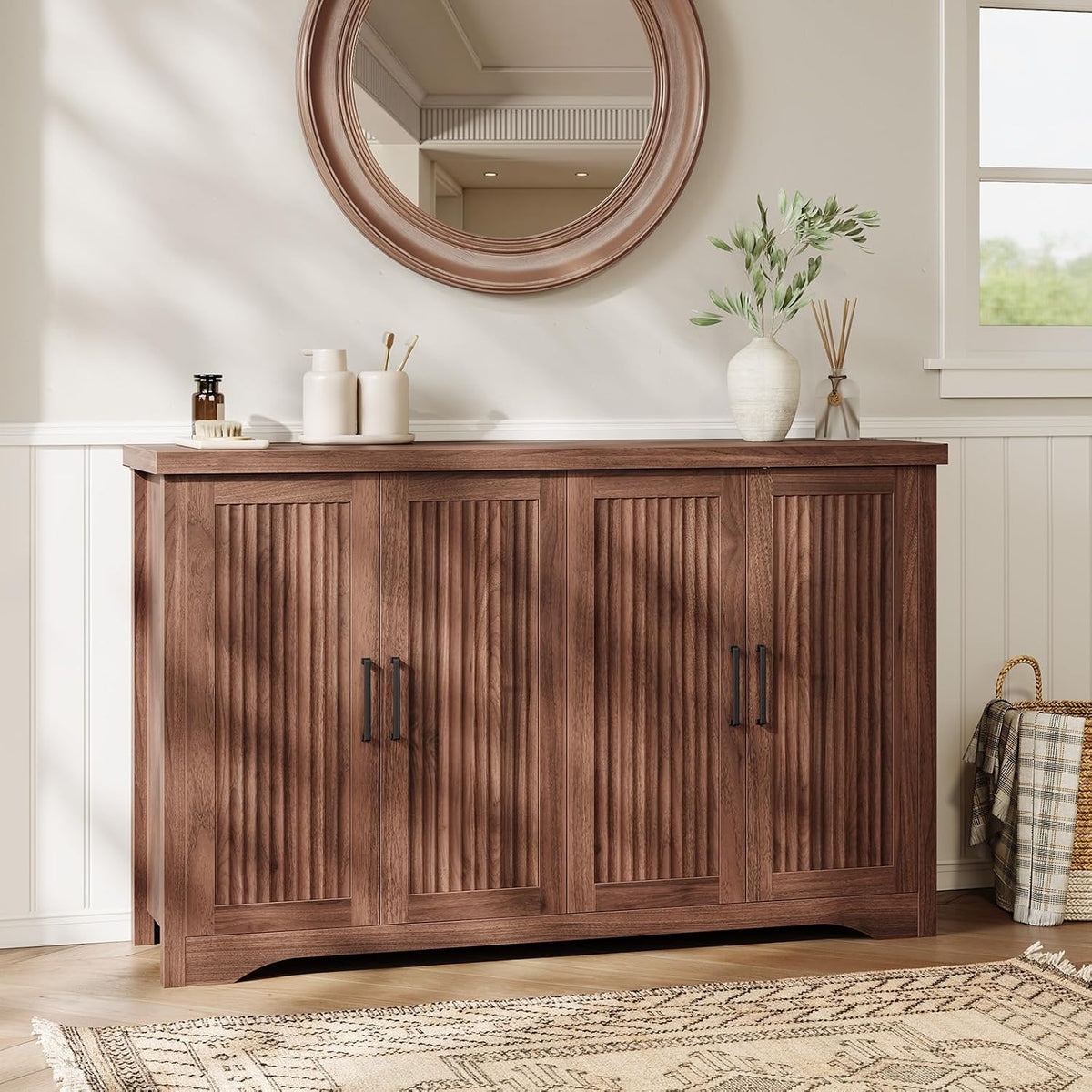 Memobarco 55" Fluted Sideboard Buffet Cabinet with Storage,Walnut