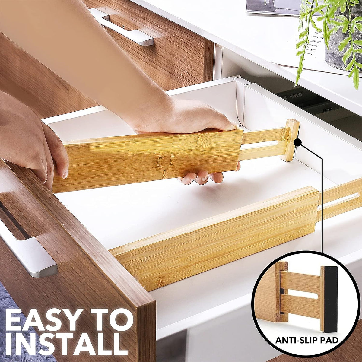 SpaceAid Bamboo Drawer Dividers (Need 2.35" Deep Drawer) Kitchen Adjusta...