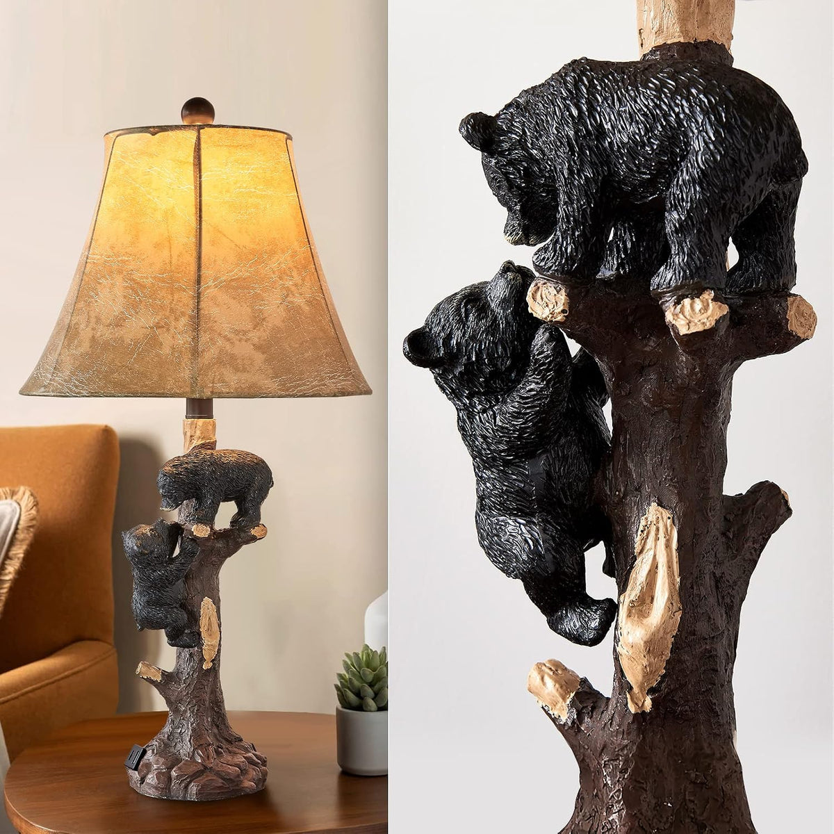 LOKHOM 26" Climbing Bears Rustic Western Table Lamp Set of 2