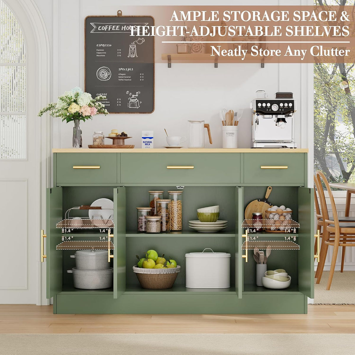 Shintenchi 53.4" Buffet Cabinet, Kitchen Storage Sideboard, Green