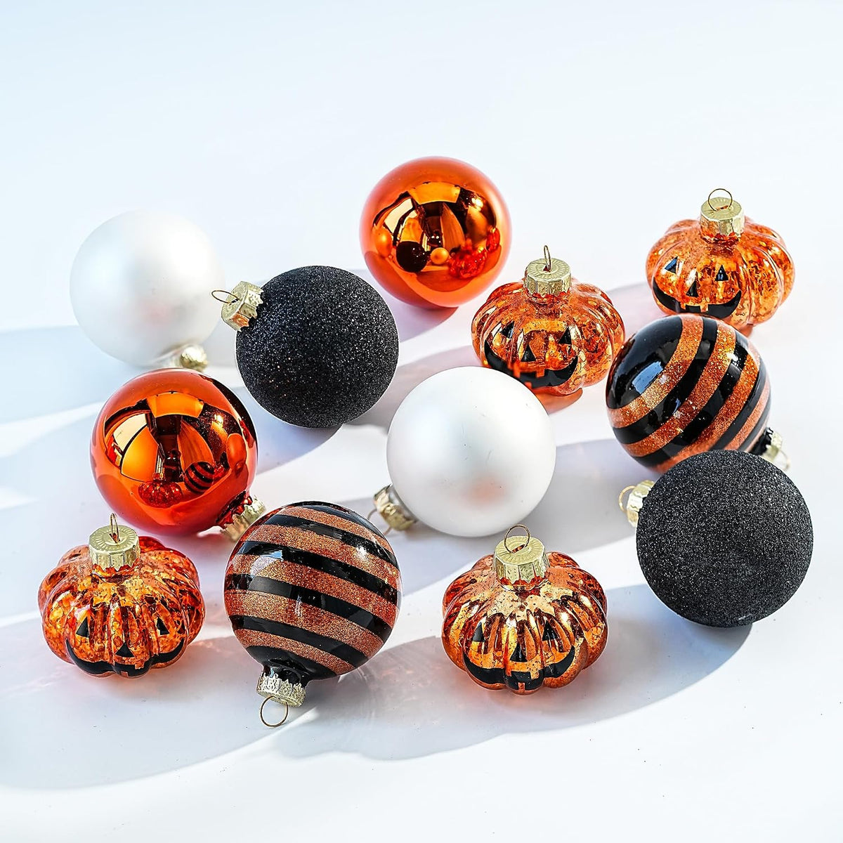 12 Pack Halloween Tree Ornaments, Small Glass Halloween Ornament for Indoor