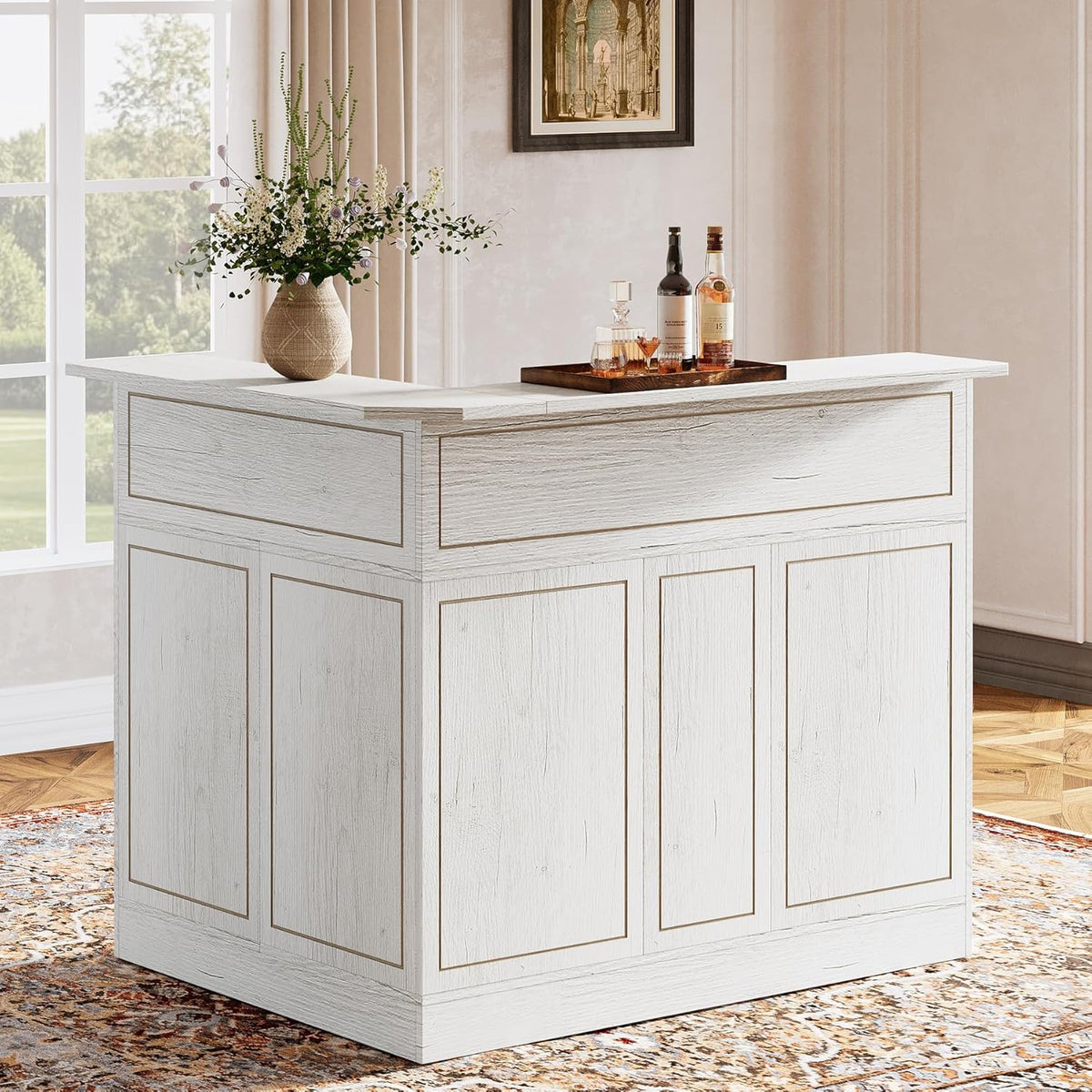 Tribesigns Bar Cabinet, L-Shaped Home Bar Table with Stemware Racks, 4-Tier C...