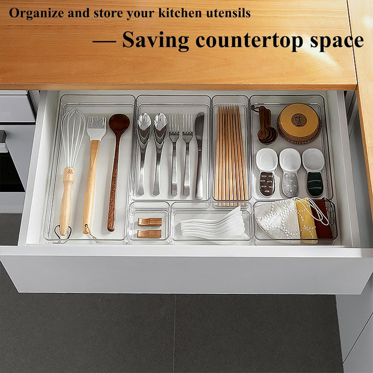 16 Pcs Extendable Clear Drawer Organizer, All Adjustable Vanity Storage Box, ...