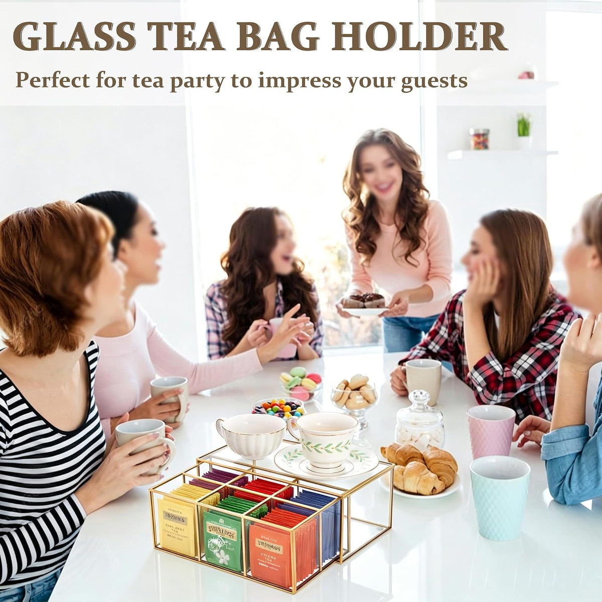 Glass Tea Bag Organizer with Drawer, Clear Teabag Holder Counter