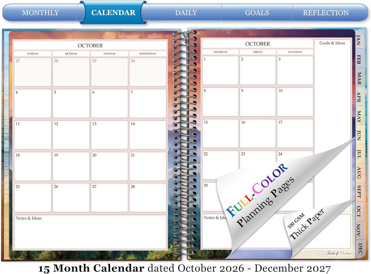 2027 Planner Weekly and Monthly 8.5x11 Hardcover 15 Months