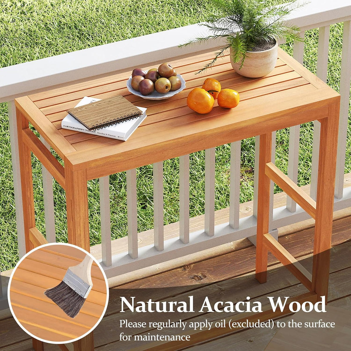 Tangkula Acacia Wood Outdoor Folding Bar Table, Patio Rectangle Counter Heigh...
