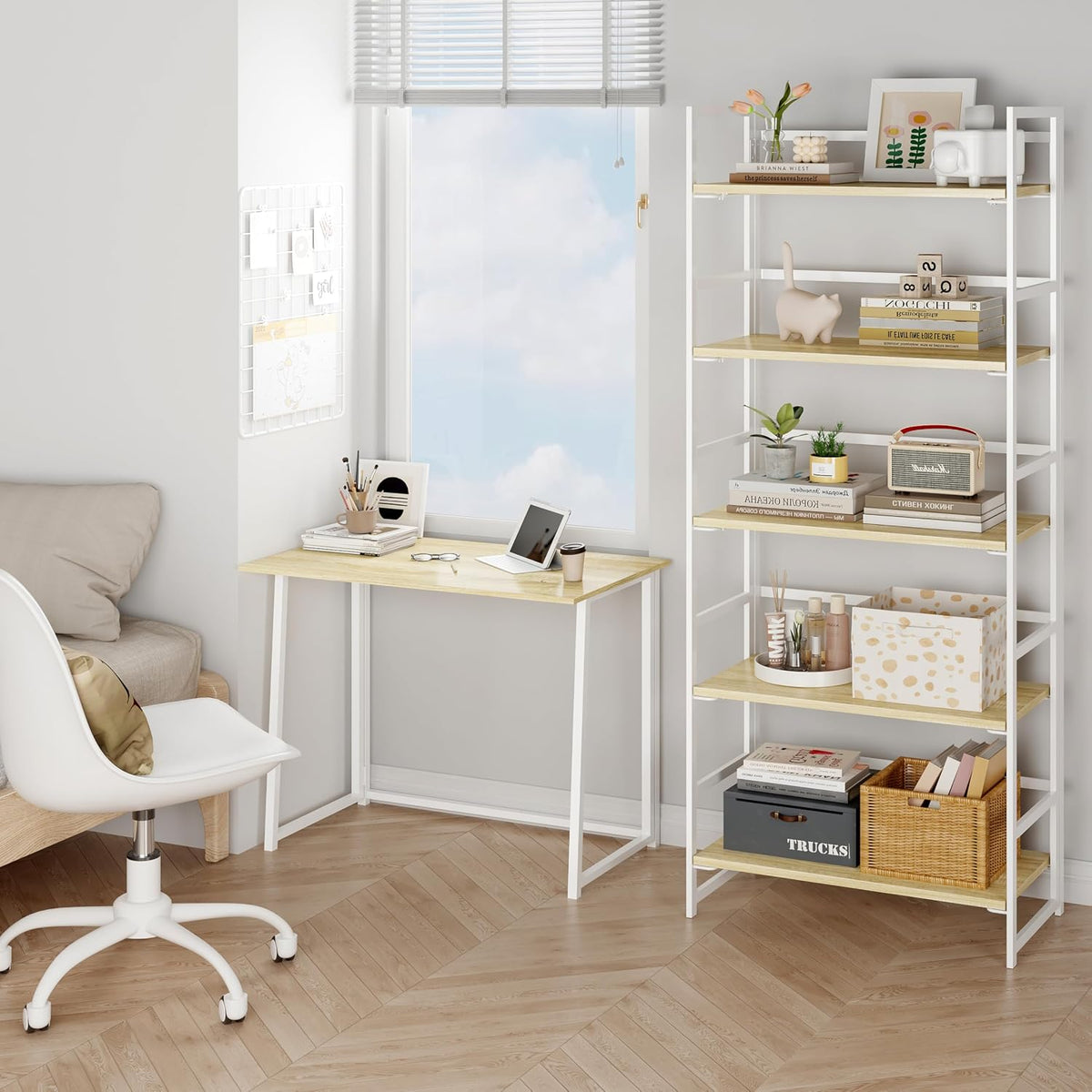 BHG Vintage Multifunctional Folding Bookshelf, No-Assembly Plant Stand Storag...