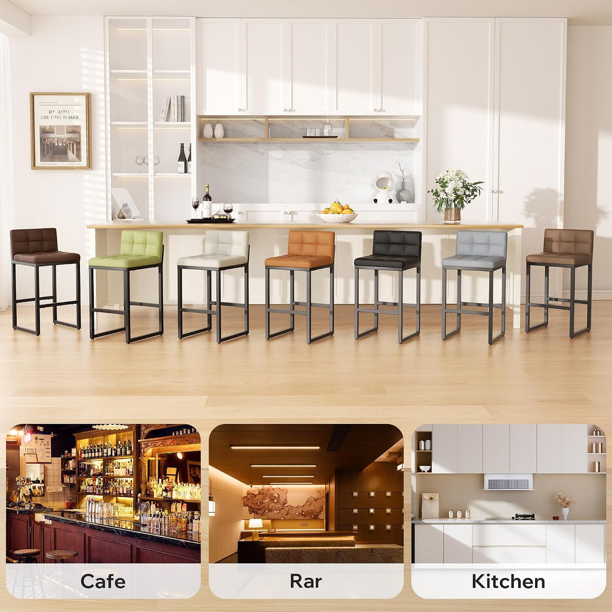 Bar Stools Set of 6, Modern Counter Height Bar Stools, Light Grey