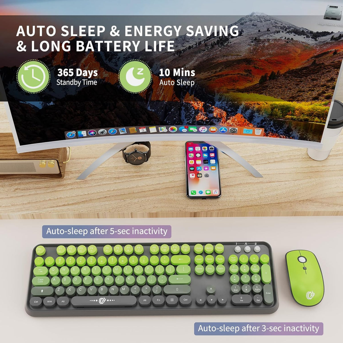 FOPETT Wireless Keyboard and Mouse Combo - 2.4G Full-Sized Cute Colorful Mous...