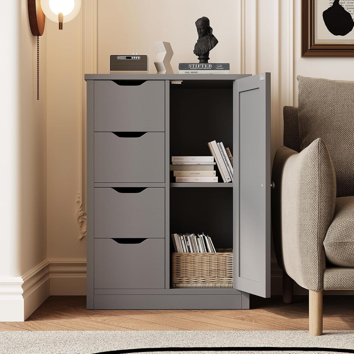 Shintenchi Bathroom Small Floor Storage Cabinet with 4 Drawers, Gray