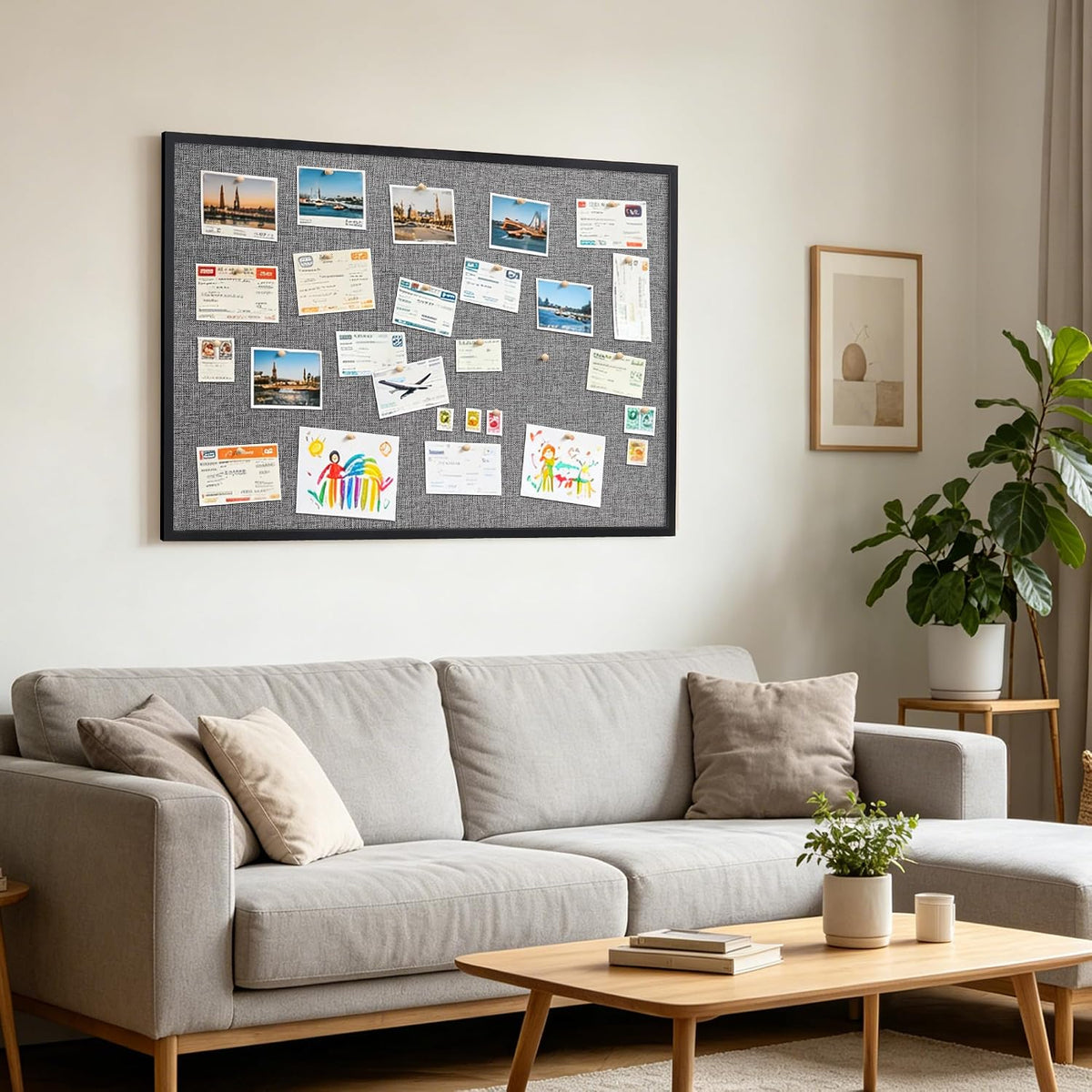 SELEAD Double-Sided Linen and Cork Bulletin Board (36"x24", Grey)