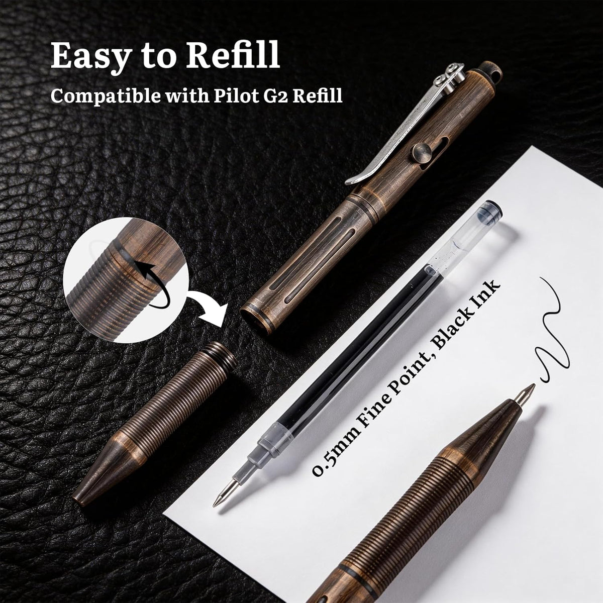 SMOOTHERPRO Titanium Bolt Action Pen Compatible with Pilot G2 Refill