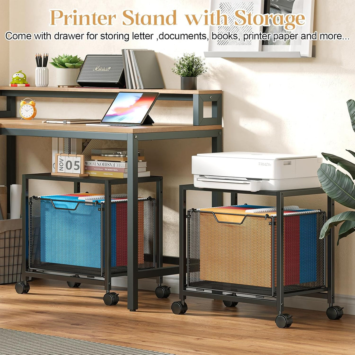 JKsmart Under Desk Storage, Printer Stand with Drawer, Rolling File Cabinet w...
