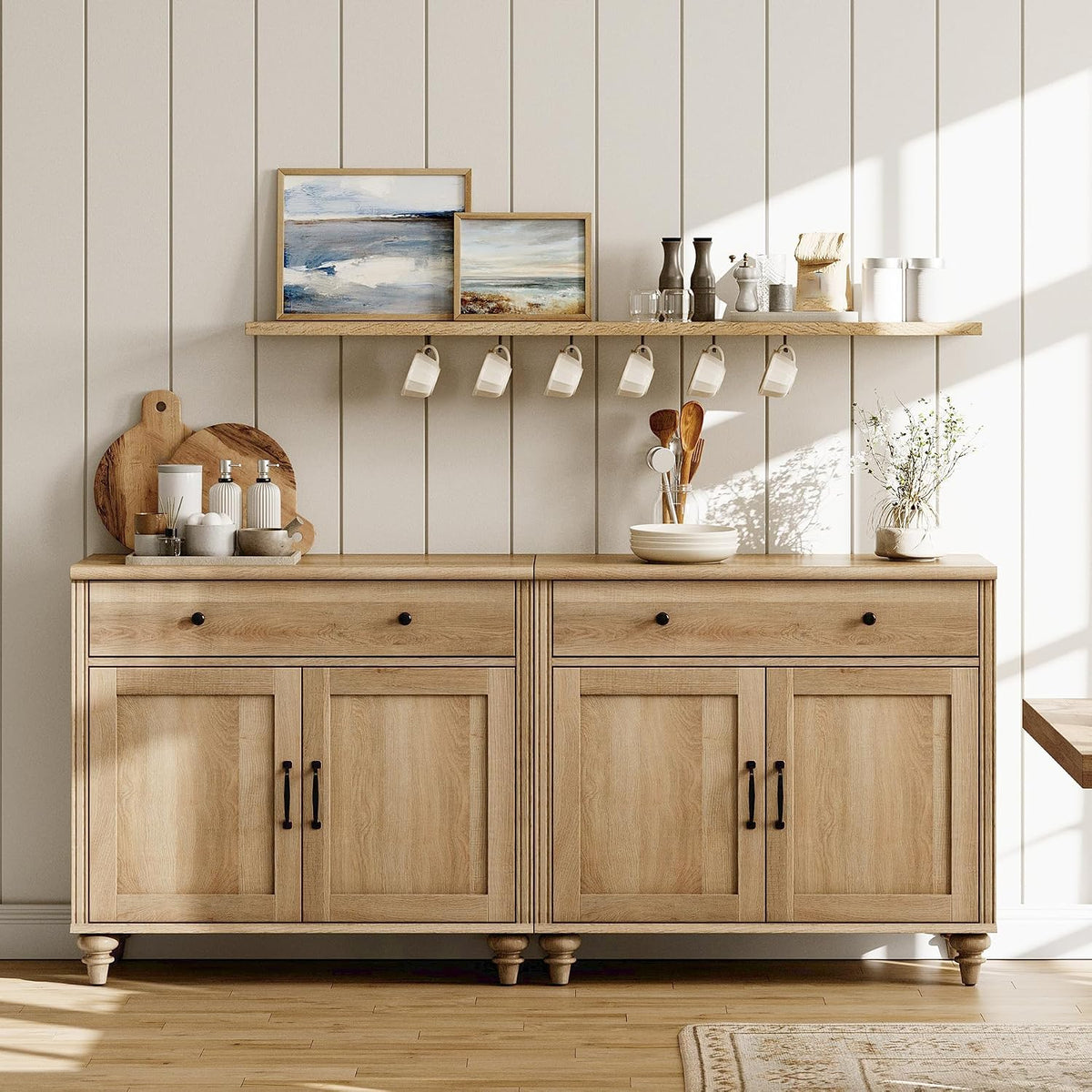 WAMAPT Buffet Cabinet with 4 Doors&2 Drawers, Large Wood Sideboard Table