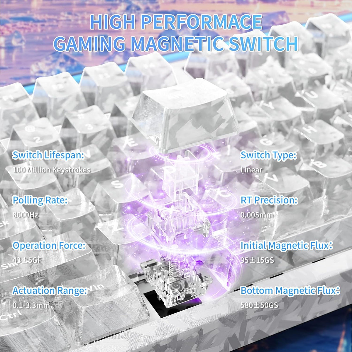 ATTACK SHARK R98 HE 8KHz Wired Hall Effect Gaming Keyboard,98% Layout,White