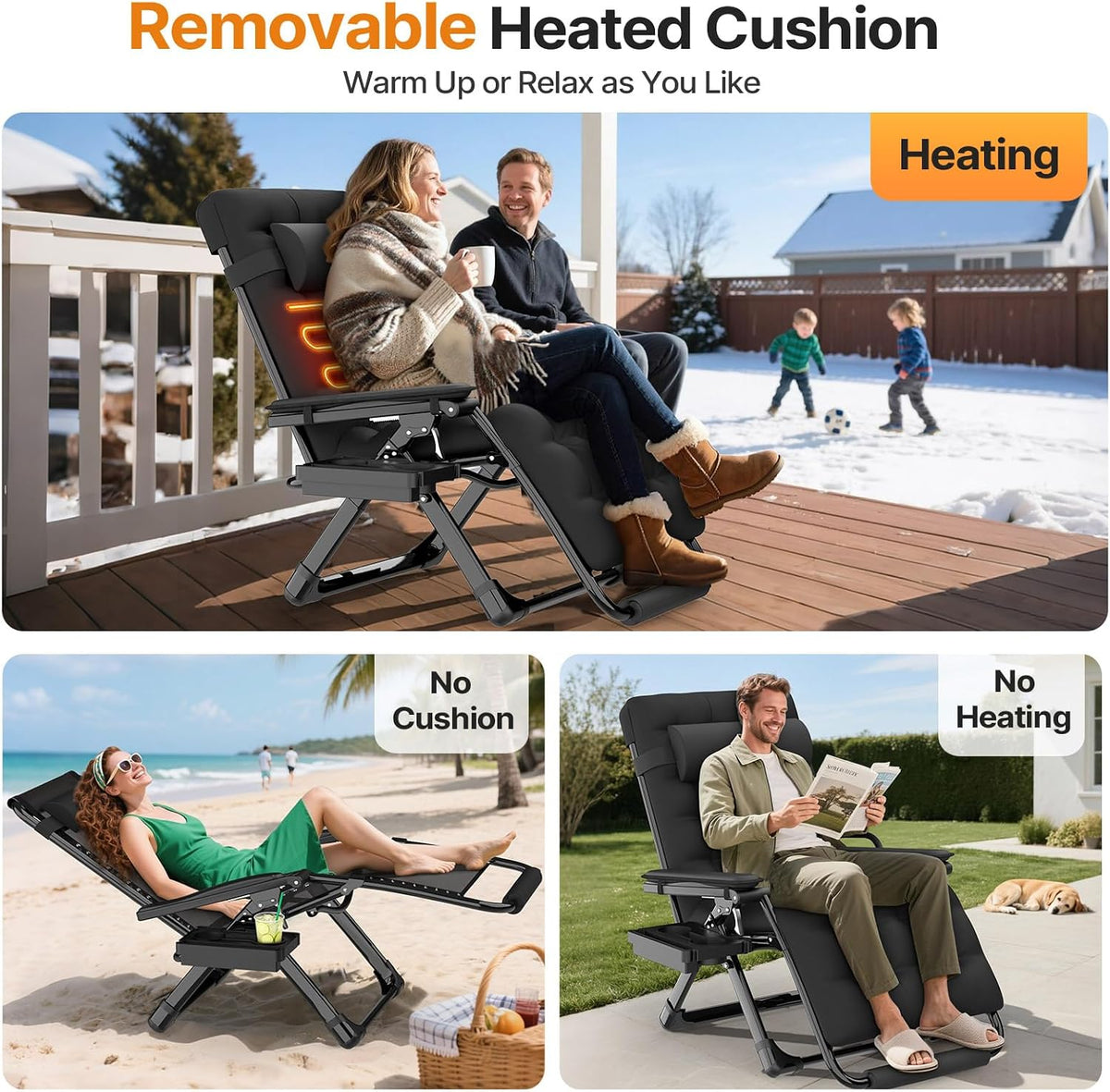 Suteck Heated Zero Gravity Chair, 33" XXL Oversized Reclining Lounge Chairs