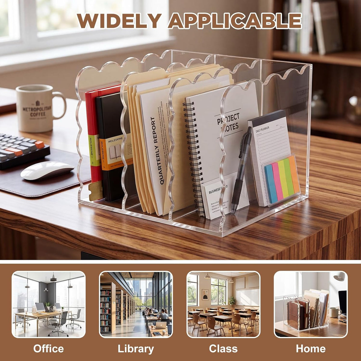 1 PC Scalloped Acrylic Magazine Holder, File Organizer, Standard Style