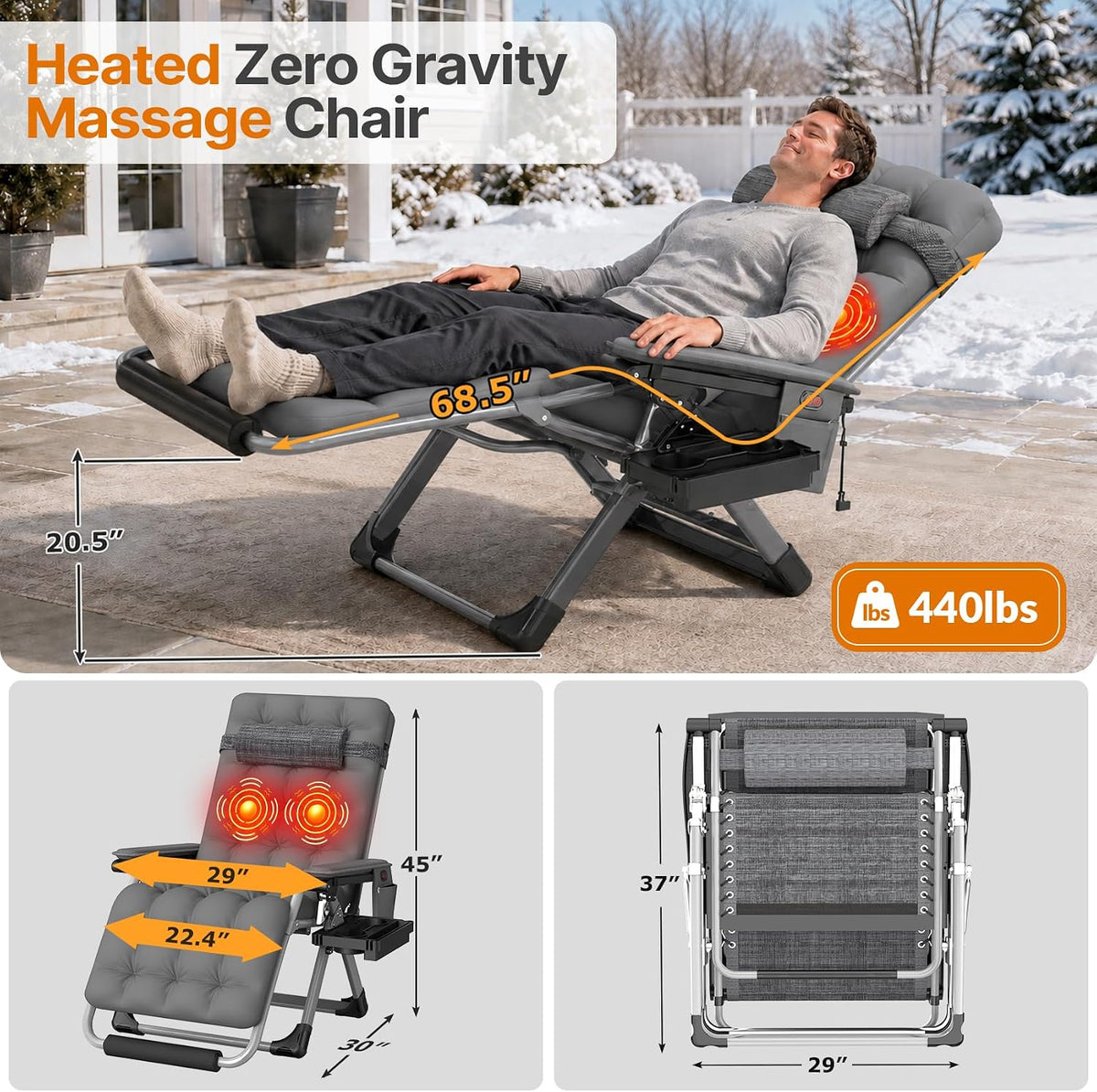 Suteck Heated Zero Gravity Massage Chair, 29In XL Outdoor Recliner Chairs
