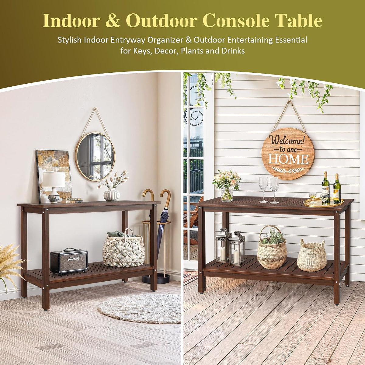 SUPER DEAL All-Weather Patio Bar Table Entry Console Table, 2-Shelf 48 inch S...