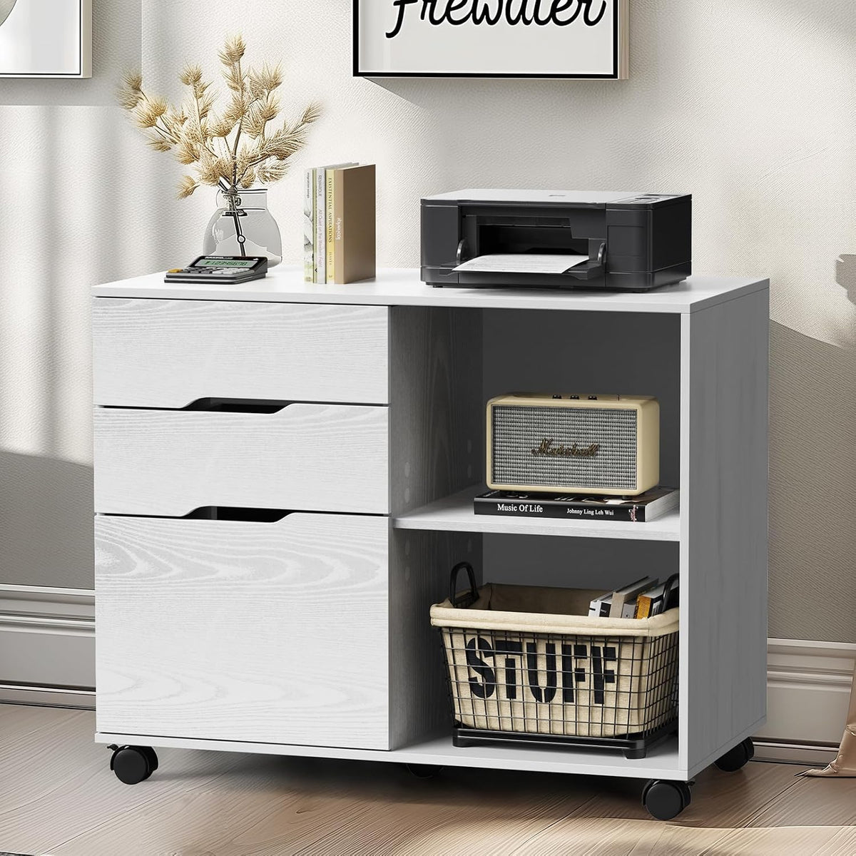 DUMOS File Cabinet with 3 Drawers, Wood Under Desk Storage Printer Stand