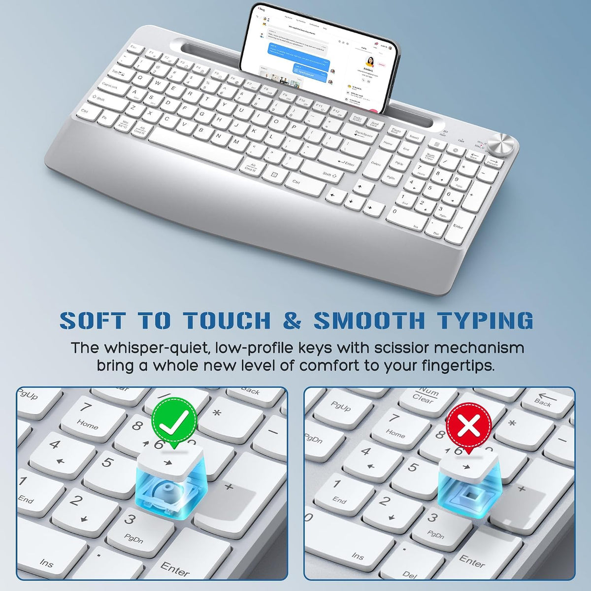 JOYACCESS Ergonomic Wireless Keyboard Mouse Combo, Silver