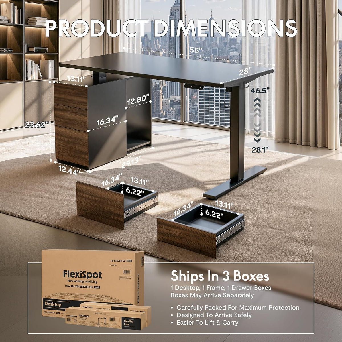 FLEXISPOT EN2 55"x28" Standing Desk Bundle with Storage Cabinet, Black