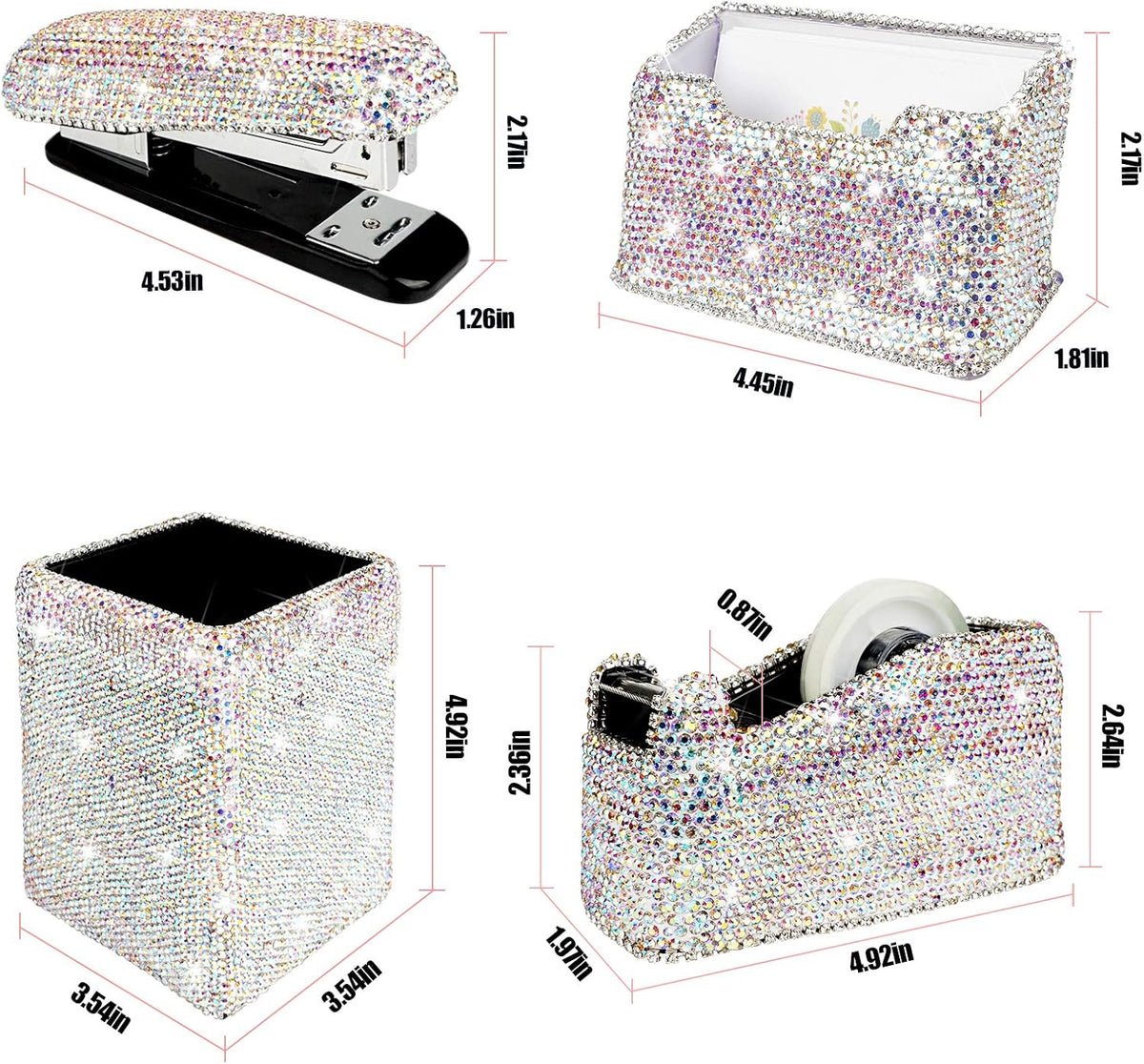 Bling Crystal Luxury Handmade Diamond Square Pencil Pen Pot Holder & Stap...