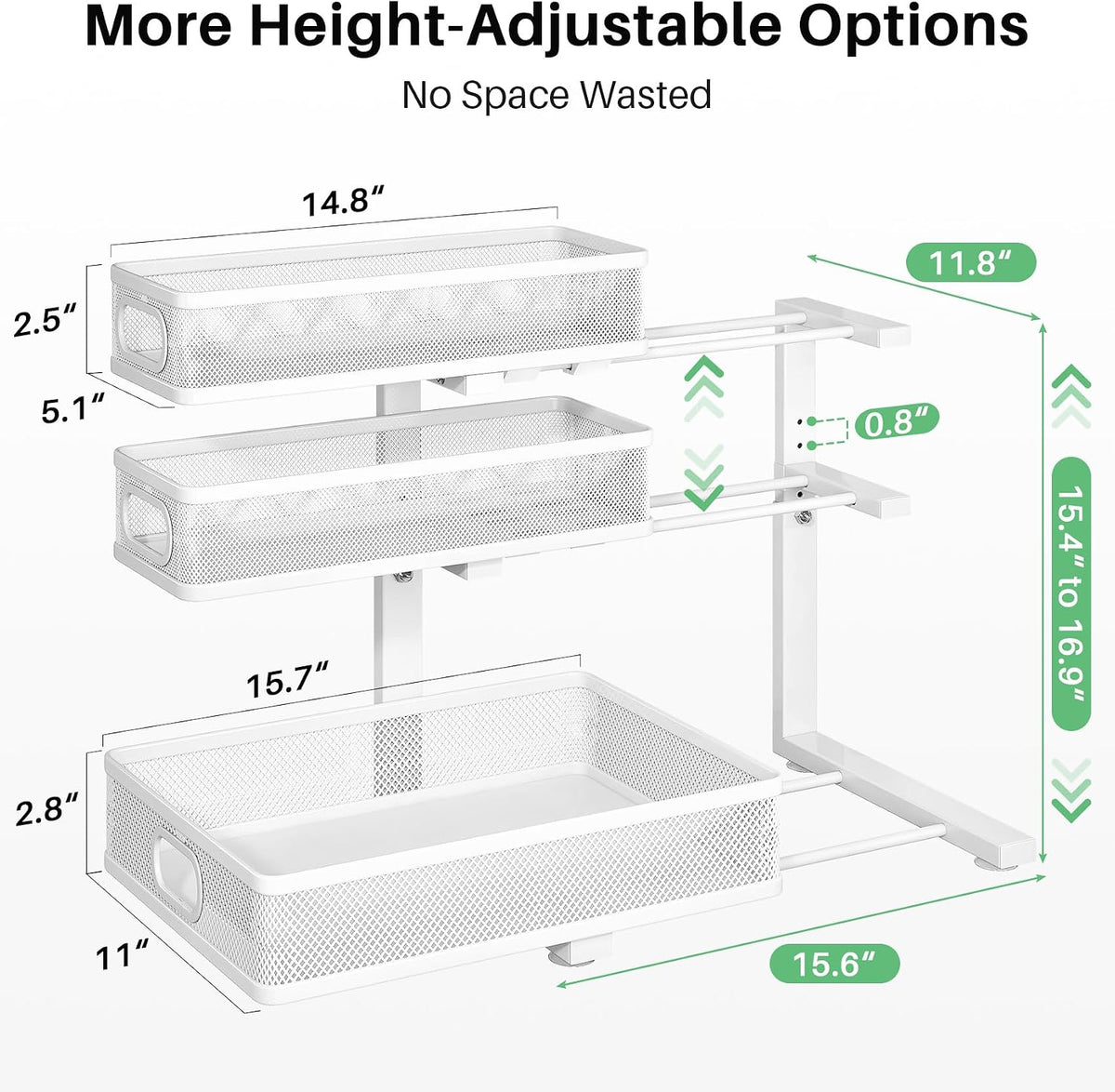 Kitstorack Under Sink Organizer, 2-Pack 3-Tier Height Adjustable Thickened Me...