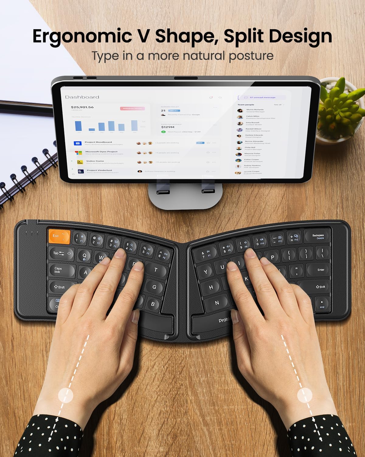 ProtoArc XKM03 Ergonomic Foldable Keyboard Mouse for Business and Travel