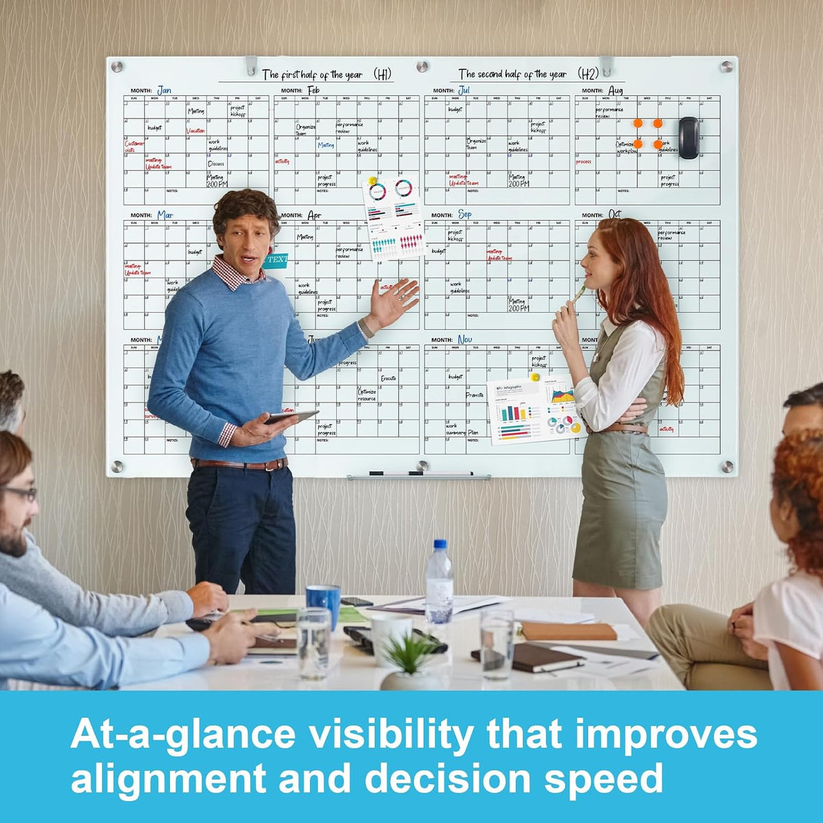 Wingwise Glass Calendar Whiteboard, 72 x 48 Inches Dry Erase Planner Board