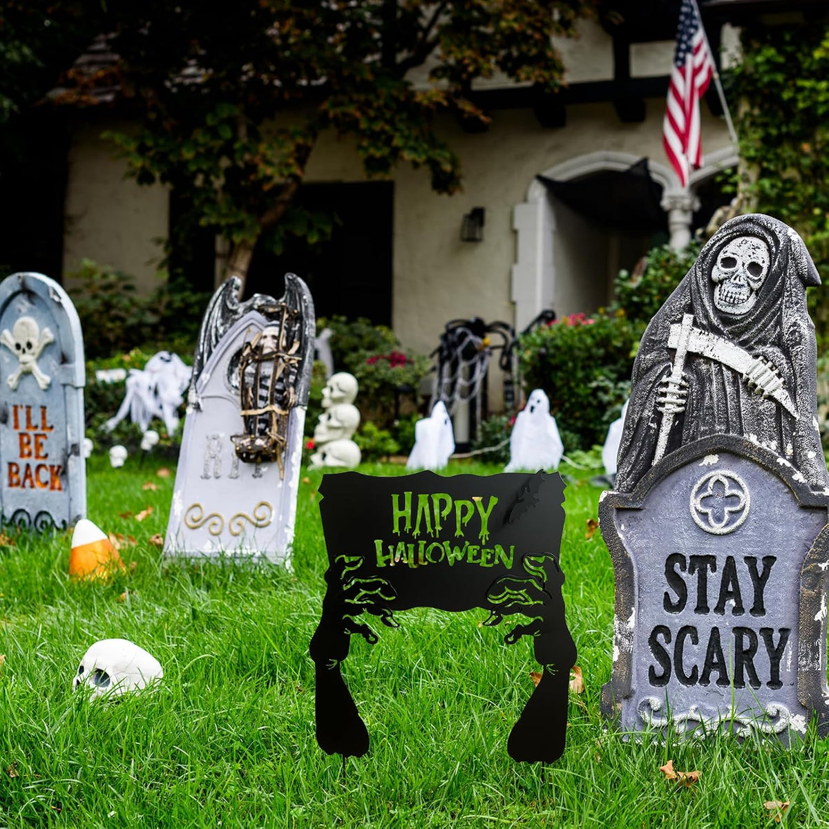 Metal Hand Happy Halloween Garden Stakes,Decorative Scary Yard Stakes