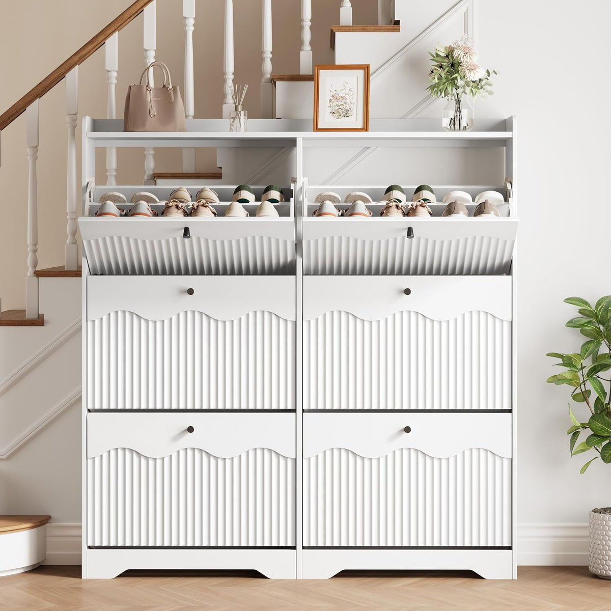 HUANLEGO Shoe Cabinet Storage for Entryway with 6 Flip Drawers, White
