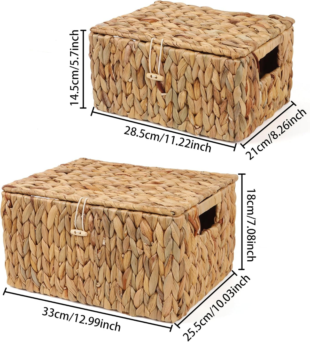 Moosky Wicker Shelf Baskets with Lid, Rectangular Storage Basket Bins with Ha...