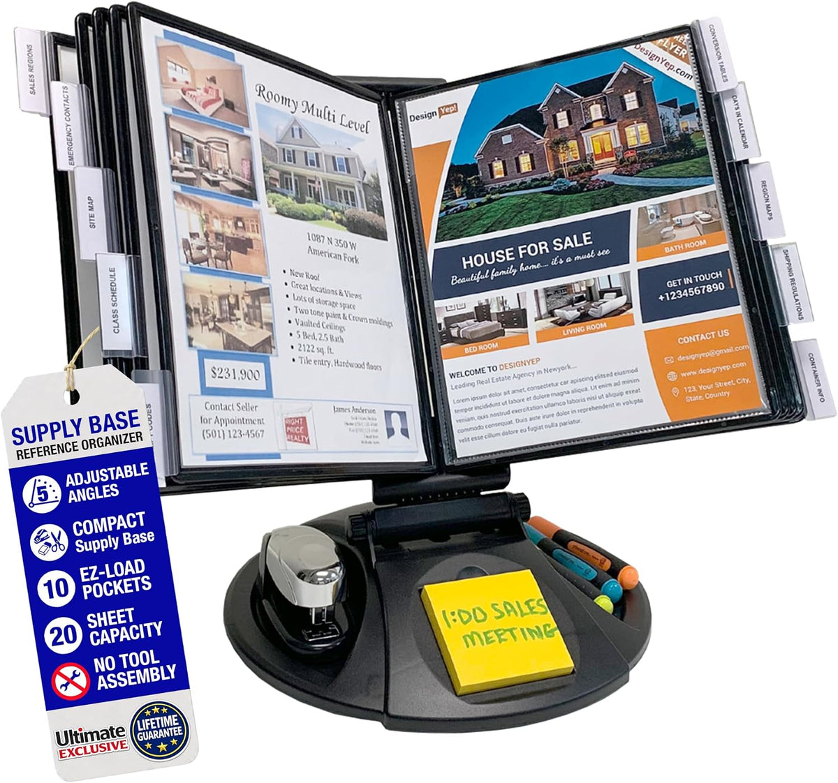 Ultimate Office AdjustaView Supply Base Desk Reference Display Organizer BK