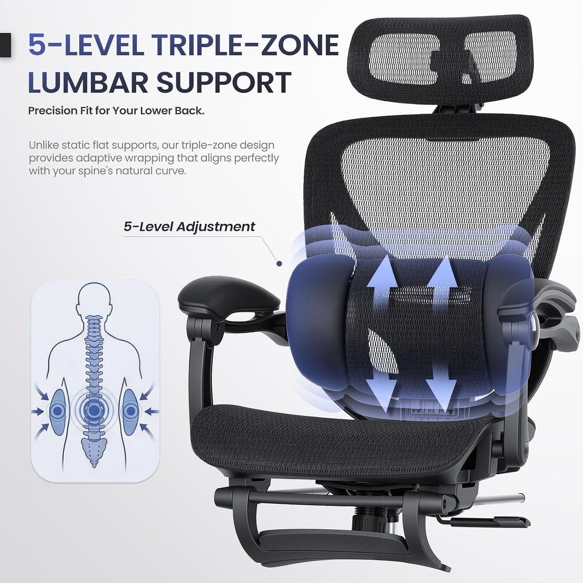 MALOL Ergonomic Mesh Office Chair with Footrest, Executive High Back Computer...