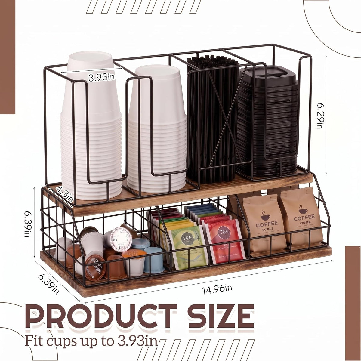 Geelin 18oz Adjustable Coffee Cup Dispenser with Wooden Base