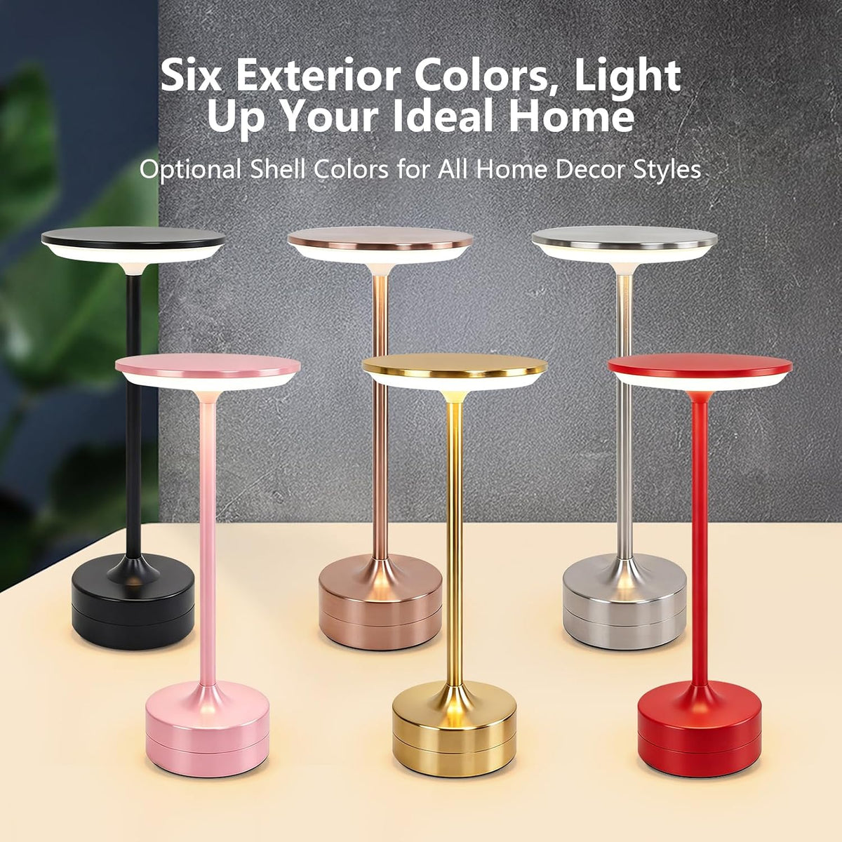 Small Table Lamp, Portable Metal Table Lamp, Cordless Rechargeable Table Lamp...