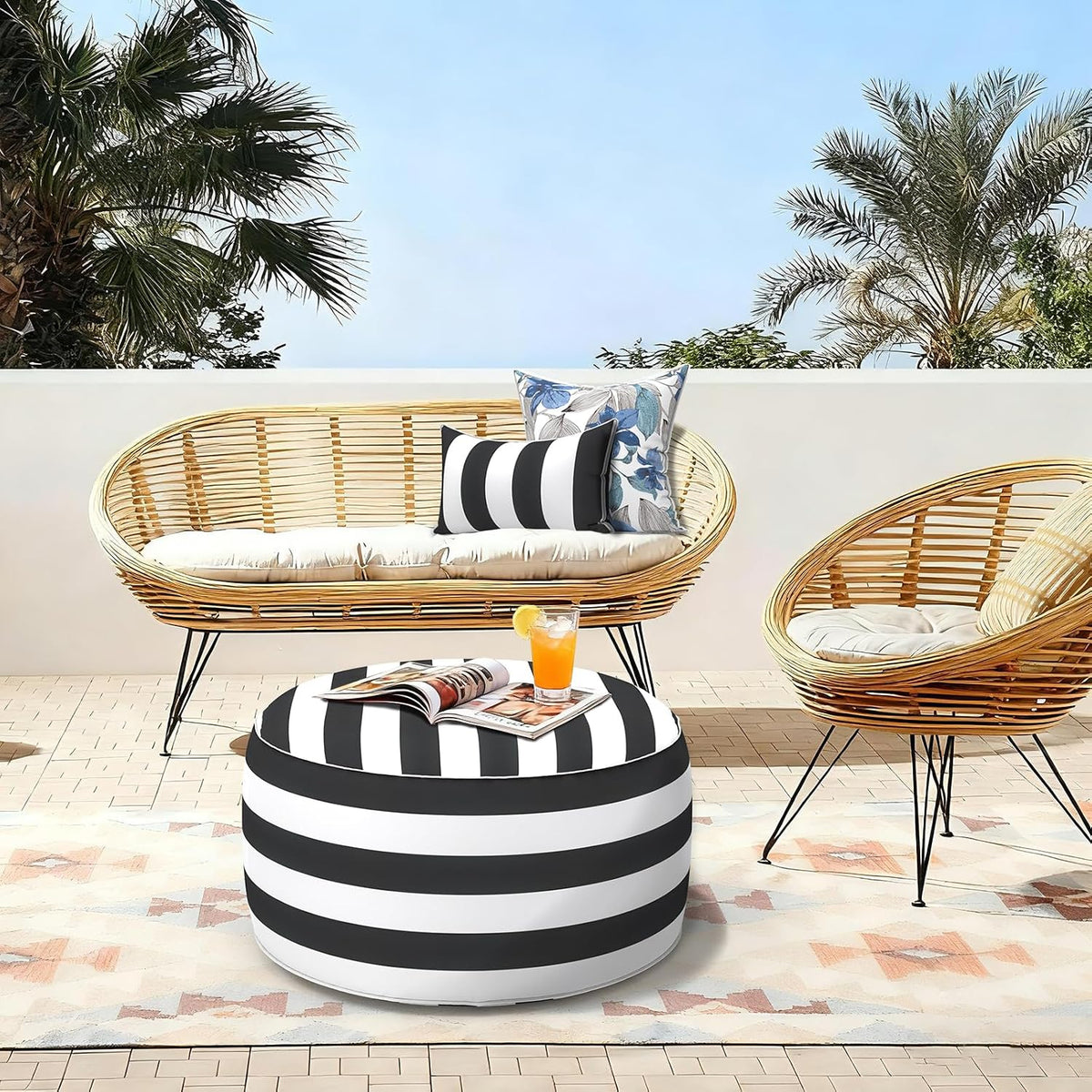 LVTXIII Inflatable Stool Ottoman Footrest with Handle, All Weather Footrest S...