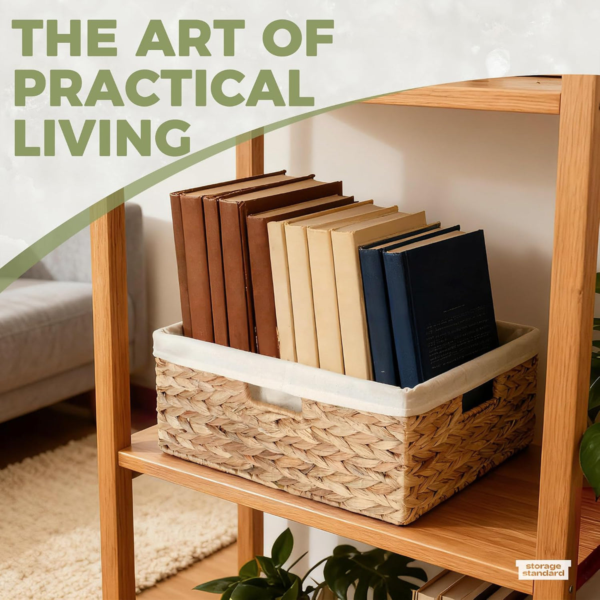 Wicker Shelf Storage Baskets for Organizing - Natural Water Hyacinth Woven Ba...