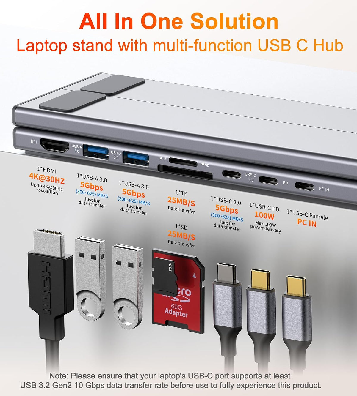 Mukiya USB C Laptop Docking Station Stand, 8 in 1 Hub 4K HDMI, Dock Stand
