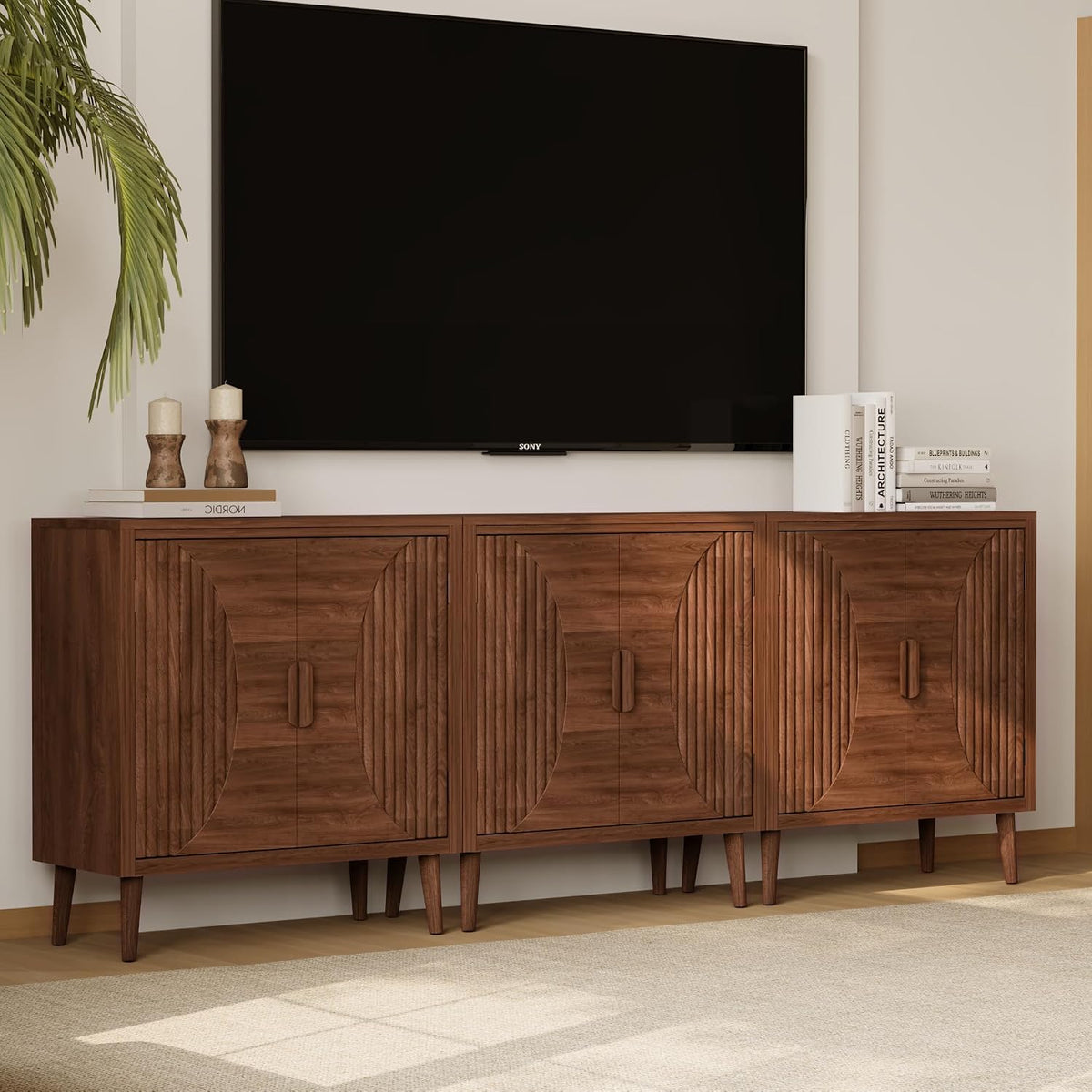 HOMPUS Modern Buffet Cabinet Set of 3, Accent Sideboard Storage Cabinet with ...