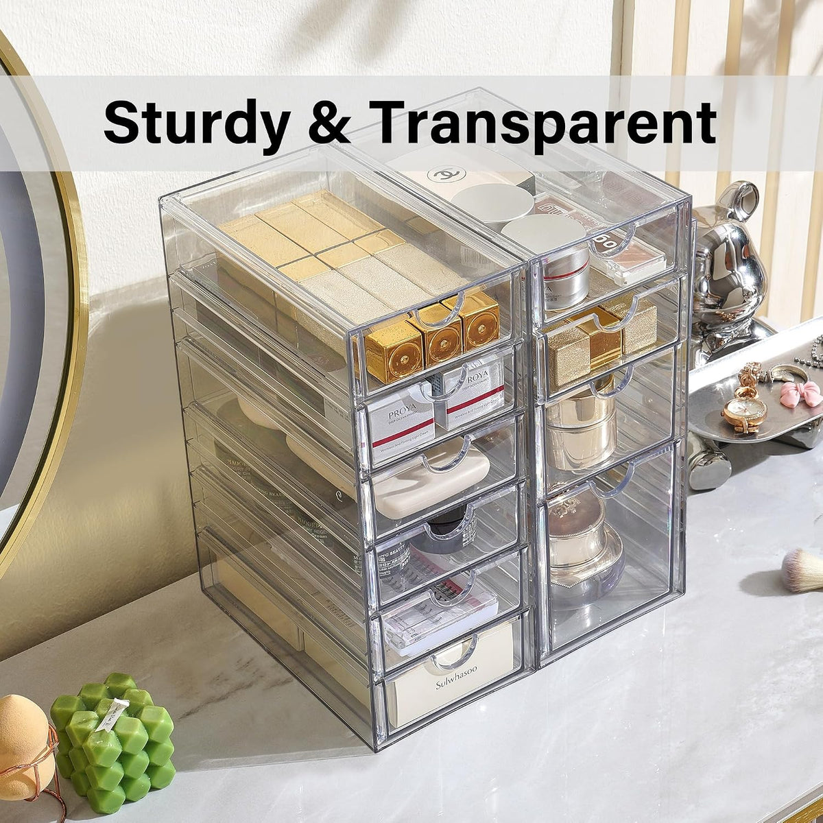 Prsildan Hair Accessories Organizer Acrylic Drawer with 10 Drawers