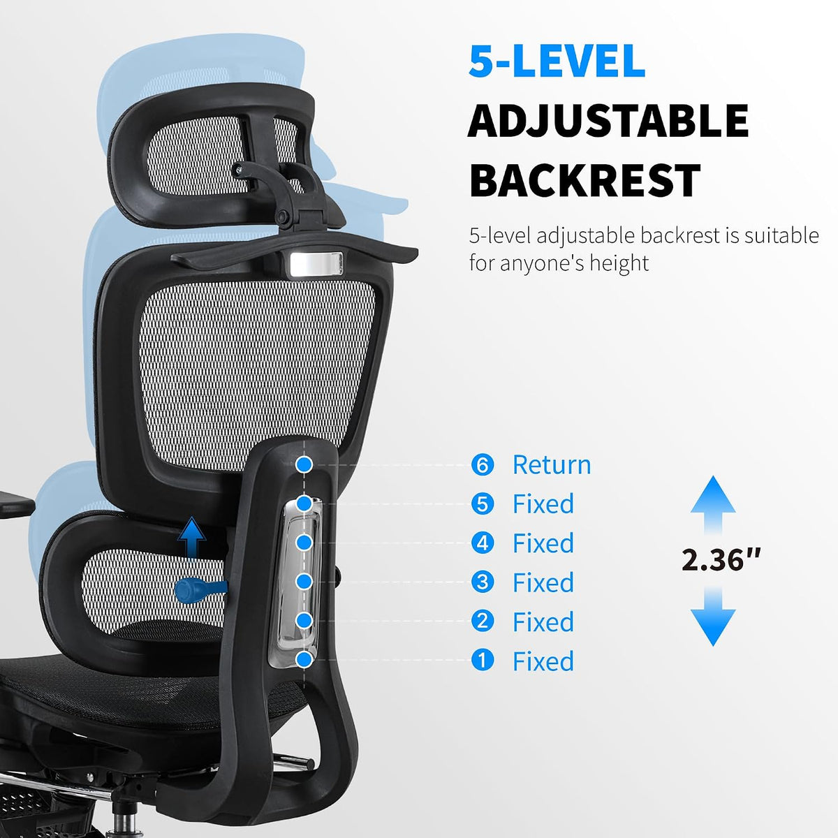 Mesh Ergonomic Office Chair with Footrest, Black