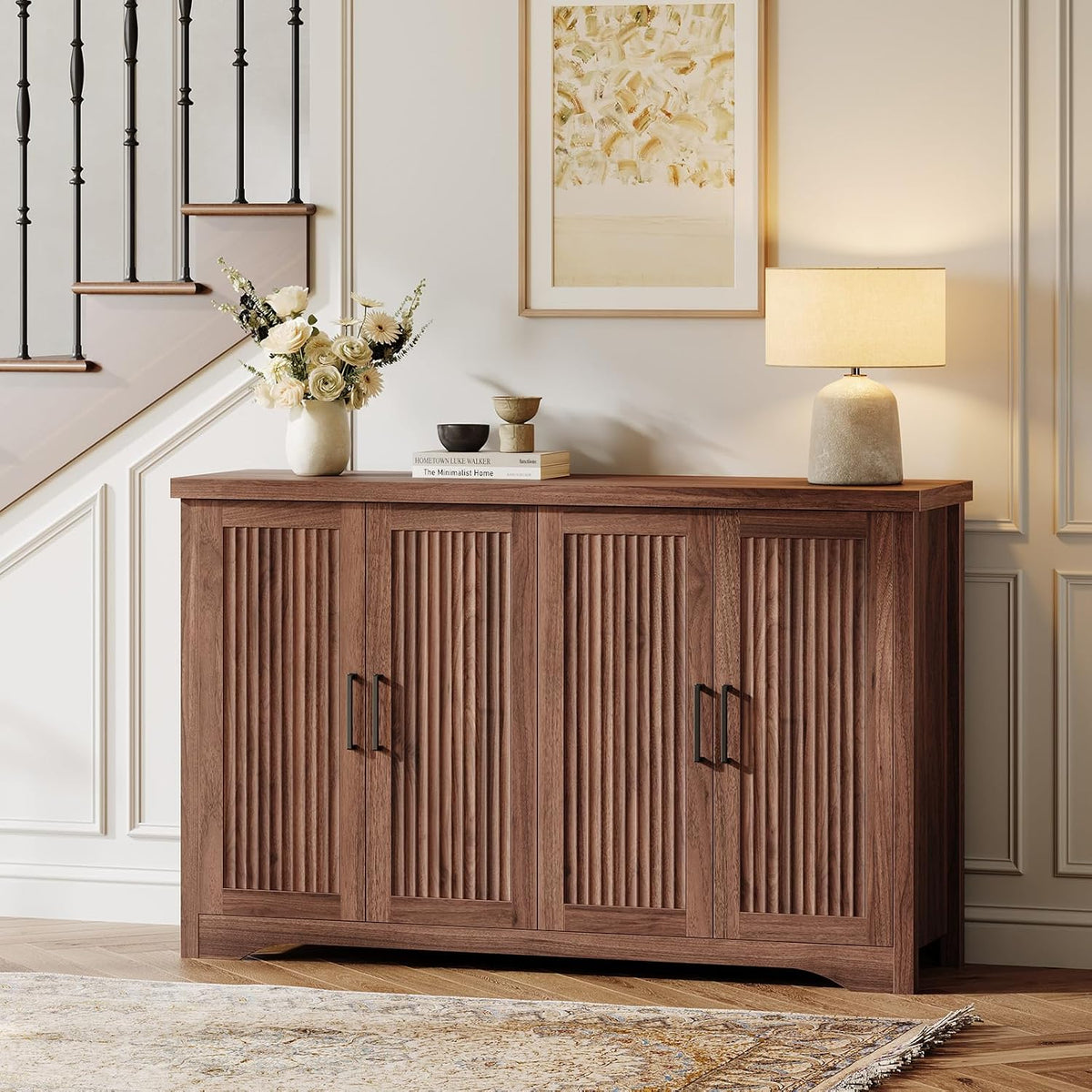 Memobarco 55" Fluted Sideboard Buffet Cabinet with Storage,Walnut